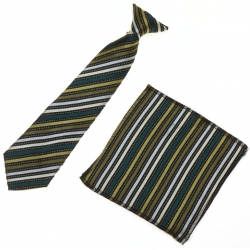 7 To 11 Years Boys Green Stripes Clip on Tie