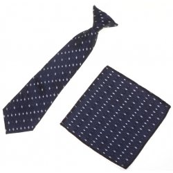 7 To 11 Years Boys Clip on Navy Tie With Navy And White Pattern