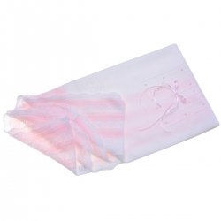 White Shawl With Pink Embroideries And Ribbons