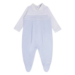 Blues Baby Boys White Blue Smocking Footed Romper