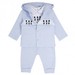 Blues Baby Boys Blue White Smocking Embroidered With Guards 3 Piece Set