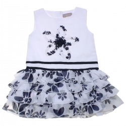 Sale Spring Summer Spanish Boboli White Navy Floral Ruffle Dress