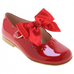 Girls Red Patent Mary Jane Shoes With Removable Bows