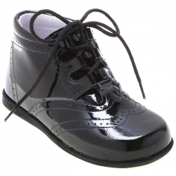 Boys Black Patent Brogue Boots In Leather