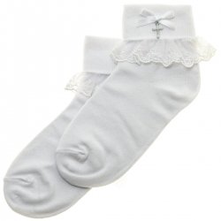 White Bow Lace With A Cross Girls Communion Socks