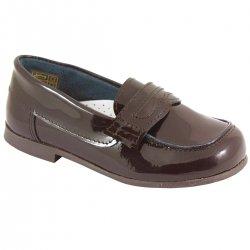 Boys Chocolate Brown Patent Loafer Shoes