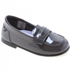 Boys Grey Patent Loafer Shoes