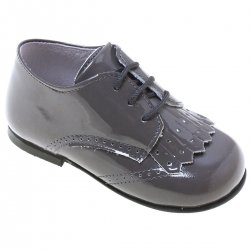 Boys Grey Patent Shoes With Removable Flaps