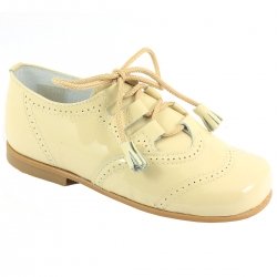 Boys Ivory Patent Brogue Shoes With Tassels