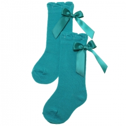 Carlomagno Knee High Emeral Green Socks With Satin Bows