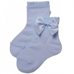 Girls Baby Blue Colour Ankle High Spanish Bow Socks
