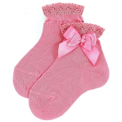 Girls Blush Pink Ankle High Socks With Frills And Bows