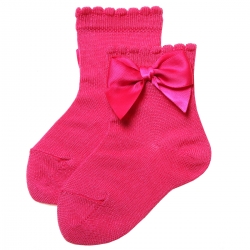 Girls Ankle High Spanish Fuchsia Bow Socks