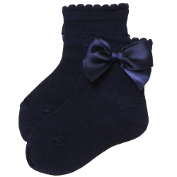 Navy Colour Bow Socks For Babies And Toddlers Girls