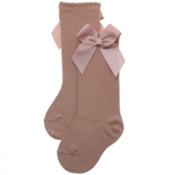 Girls Knee High Caramel Gros Grain Bow Socks