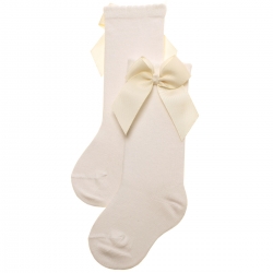 Knee High Gros Grain Bow Ivory Socks For Girls