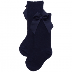 Knee High Gros Grain Bow Navy Socks For Girls
