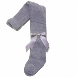 Carlomagno Girls Light Grey Tights With Satin Bows