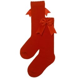 Carlomagno Girls Knee High Double Satin Bow Red Socks
