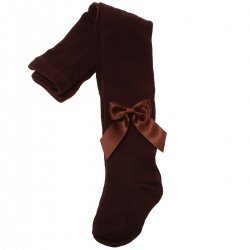 Girls Dark Chocolate Brown Carlomagno Tights With Satin Bows
