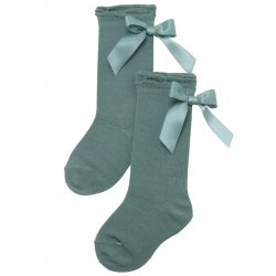 Satin Bow Sea Green Colour Knee High Socks By Carlomagno