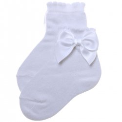 Girls Ankle High White Bow Socks