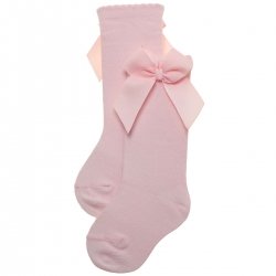 Girls Knee High Pink Socks With Gros Grain Bows