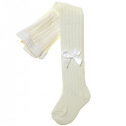 Carlomagno Ivory Tights In Ribbed Pattern Decorated By Bows