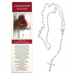 First Holy Communion White Rosary On How To Pray The Rosary Card