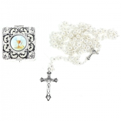 Beautiful First Communion Gift Silver Rosary In A Filigree Box