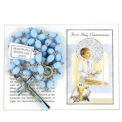 First Holy Communion Blue Rosary in Gift Box with Instruction Card