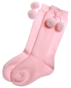 Baby girls and little girls knee high pink pom pom socks