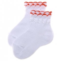 High Quality Baby White Socks Red Scallop Edge