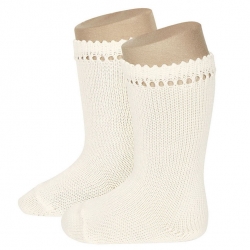 Condor Openwork Cuff Ivory Knee High Socks