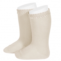 Condor Openwork Cuff Knee High Socks In Tan Or Sand Colour