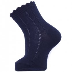 Boys Navy Socks With Scallop Edge Openwork Pattern For Summer