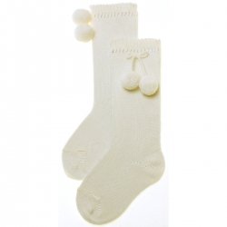 Ivory Pom Pom Socks For Spring Summer
