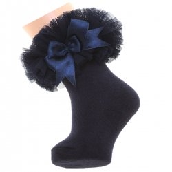 Babies And Toddlers Girls Navy Lace Tutu Bow Socks