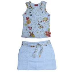 ELLE Girls White Floral Top White Skirt Set