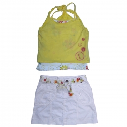 ELLE Girls Lemon Yellow Top White Skirt Set