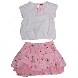 ELLE Girls Ivory Top Pink Floral Skirt Set