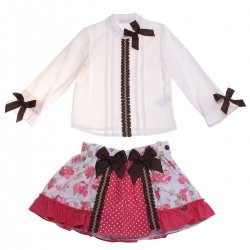 Dolce Petit Ivory Blouse Fuchsia Pink Floral Skirt Set