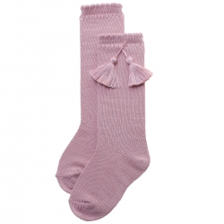 Cotton Rich Dusky Pink Knee High Socks With Tassels