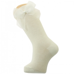 Spainish Dorian Gray Double Organza Bow Ivory Knee High Socks