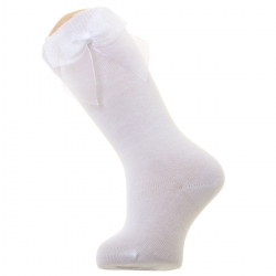 Spainish Dorian Gray White Knee High Socks With Organza Double Bow