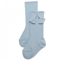 Baby Blue Knee High Ribbed Socks With Tassels For Boys And Girls
