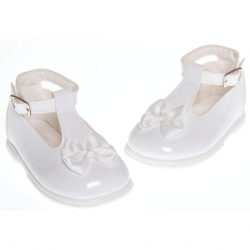 Baby girls white patent shoes with satin bow