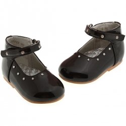 SALE Baby girls black patent shoes with diamonate velco fastening