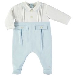 Emile Et Rose Baby Boys White Blue Footed Romper Outfit