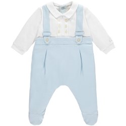 Emile Et Rose Baby Boys White Blue Footed Romper Braces Effect In Soft Cotton